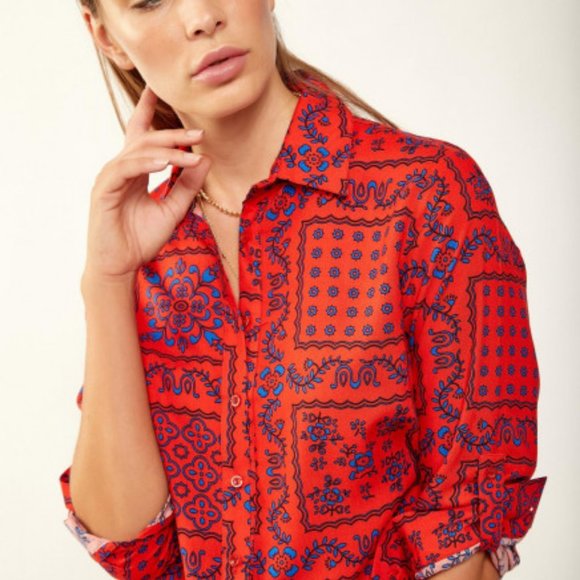 Happiness Istanbul soft red button down | US small - Picture 2 of 10
